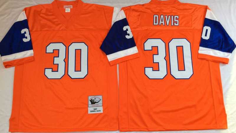 Broncos 30 Terrell Davis Orange M&N Throwback Jersey